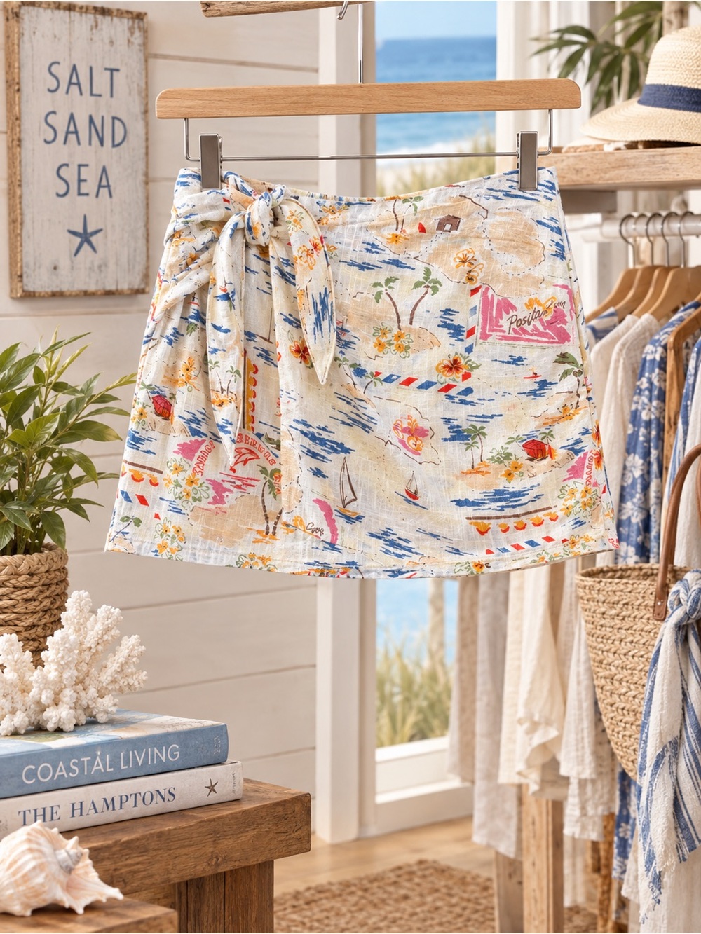 Cotton On White Multi Coastal Tie-Waist Skort